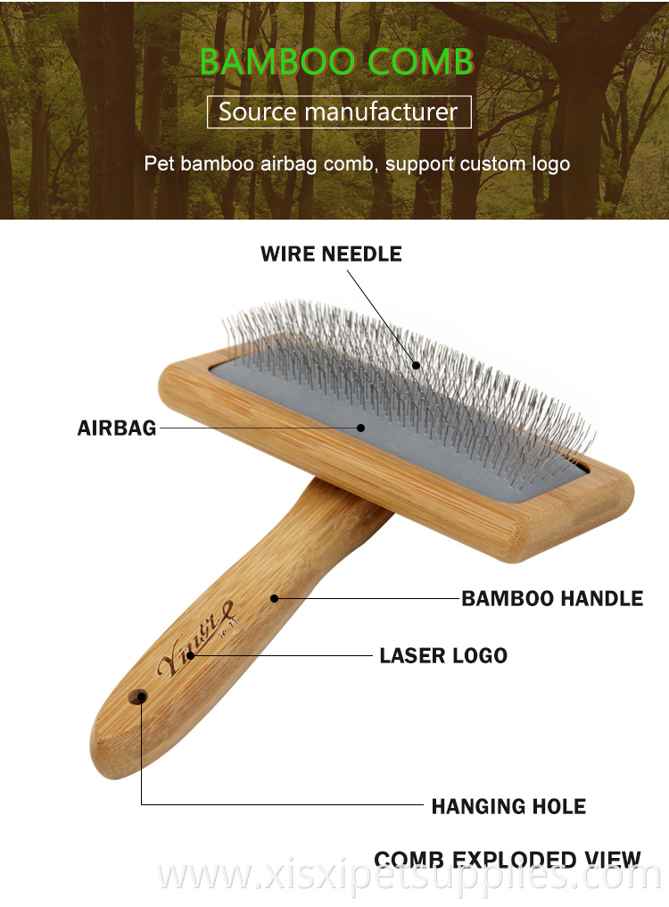 Factory Wholesale Bamboo Wooden Long Pin Pet Wire Brush Cat Dog Grooming Slicker Brush